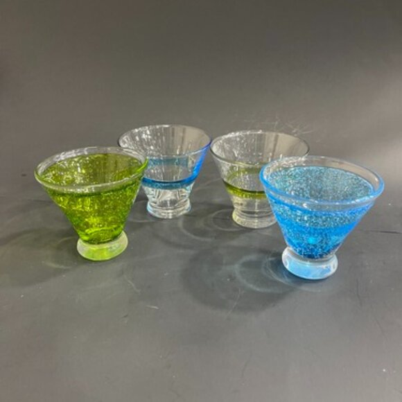 4 Hand Blown Bubble Glass Stemless Martini Anthropologie Glasses - Picture 1 of 10